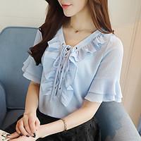 womens going out casualdaily simple cute summer shirt solid round neck ...