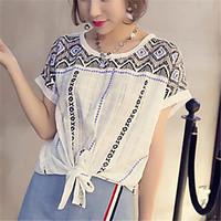 Women\'s Going out Casual/Daily Vintage Simple Spring Summer Blouse, Print Round Neck Sleeveless Polyester Medium