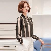 Women\'s Going out Casual/Daily Holiday Sexy Vintage Simple All Seasons Summer Blouse, Striped V Neck Long Sleeve Rayon Thin