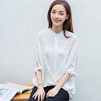 Women\'s Going out Casual/Daily Holiday Vintage Simple Chinoiserie All Seasons Summer Shirt, Solid Stand ¾ Sleeve Rayon Thin