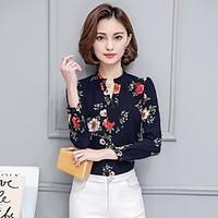 Women\'s Casual/Daily Work Holiday Sexy Vintage Cute All Seasons Summer Shirt, Floral Stand Long Sleeve Rayon Thin