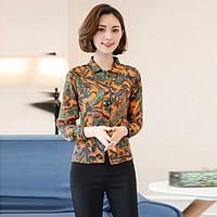 Women\'s Going out Casual/Daily Work Sexy Vintage Simple All Seasons Summer Shirt, Floral Stand Long Sleeve Rayon Thin