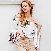 womens casualdaily street chic summer blouse print boat neck long slee ...