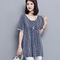womens plus size casualdaily vintage simple blouse striped round neck  ...