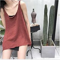 Women\'s Going out Casual/Daily Simple Street chic Summer Tank Top, Solid Round Neck Sleeveless Wool Others Medium