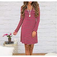 Women\'s Going out Casual/Daily Simple Street chic Loose Dress, Striped Round Neck Knee-length Long Sleeve Others Summer Fall Mid Rise