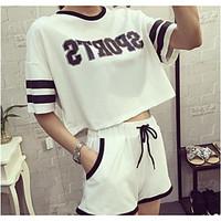 womens going out sexy t shirt pant suits solid letter u neck short pan ...