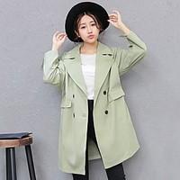 Women\'s Going out Casual/Daily Simple Street chic Spring Fall Trench Coat, Solid Shirt Collar Long Sleeve Long Cotton