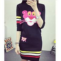 Women\'s Casual/Daily Street chic Spring Summer T-shirt Dress Suits, Animal Print Round Neck Half Sleeve Micro-elastic