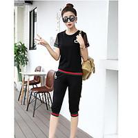 womens casualdaily street chic summer t shirt pant suits solid round n ...
