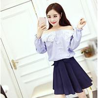 womens work simple spring shirt skirt suits solid strapless long sleev ...