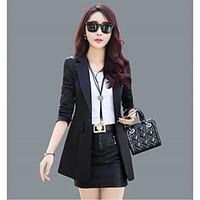 Women\'s Work Simple Spring Fall Blazer, Solid Shirt Collar Long Spandex Others
