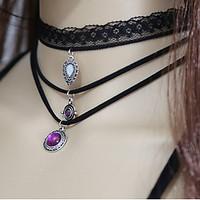 Women\'s Fashion Vintage Lace Gemstone Choker Necklace 3PCS
