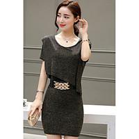 Women\'s Casual/Daily Bodycon Dress, Solid Round Neck Knee-length ½ Length Sleeve Bamboo Fiber Spring High Rise Micro-elastic Medium