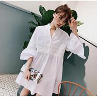 Women\'s Casual/Daily Simple Shirt Dress, Solid Shirt Collar Knee-length ¾ Sleeve Rayon Spring Mid Rise Inelastic Thin