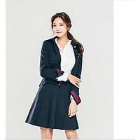 Women\'s Going out Casual/Daily Cute Street chic Spring Summer Shirt Dress Suits, Solid Square Neck ¾ Sleeve Micro-elastic