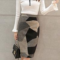 Women\'s A Line Geometric Split Skirts, Going out Street chic High Rise Knee-length Zipper Polyester / Wool Micro-elastic Fall / Winter