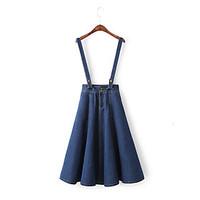 Women\'s Casual/Daily Holiday Knee-length Skirts, Cute A Line Denim Ruffle Solid Spring Summer Fall