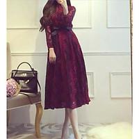 womens going out a line dress solid round neck knee length long sleeve ...