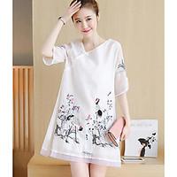 Women\'s Going out Casual/Daily Cute Summer Blouse, Embroidered V Neck Short Sleeve Chiffon Thin