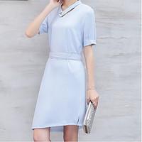 Women\'s Going out A Line Dress, Solid Round Neck Above Knee Short Sleeve Other Summer High Rise Micro-elastic Medium