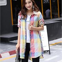 Women\'s Casual/Daily Simple Summer Shirt, Patchwork Shirt Collar ½ Length Sleeve Cotton Medium