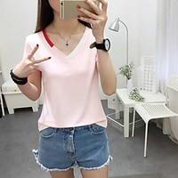 womens casualdaily simple spring summer t shirt solid v neck short sle ...