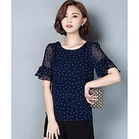 Women\'s Going out Vintage Blouse, Polka Dot Round Neck Short Sleeve Others