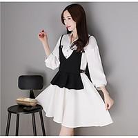 Women\'s Casual/Daily Simple Summer Shirt Dress Suits, Solid Shirt Collar 3/4 Sleeve Inelastic