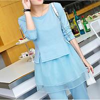 womens casualdaily simple spring hoodie pant suits solid round neck lo ...