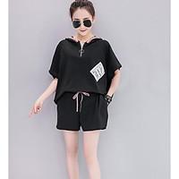 womens casualdaily sports simple summer t shirt pant suits solid hoode ...