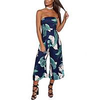 Women\'s High Rise JumpsuitsSexy Vintage Boho Slim Wide Leg Backless Print Fashion Off-The-Shoulder