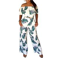 Women\'s Sexy Ruffle Side Boat Neck High Rise Beach Boho Wide Leg Floral Floral / Botanical Summer Jumpsuits (Belt Not Included)