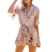 Women\'s Mid Rise Going out Holiday Rompers, Sexy Simple Loose Floral All Seasons