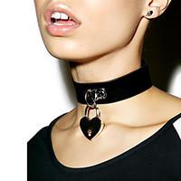 women exaggerated punk style leather necklace metal concentric lock co ...