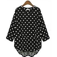 Women\'s Polka Dot White / Black Blouse , Round Neck ½ Length Sleeve, Plus Size