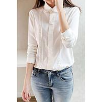 Women\'s Casual/Daily Simple Shirt, Solid Shirt Collar Long Sleeve Linen