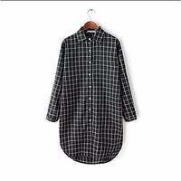 womens casualdaily simple shirt check shirt collar long sleeve cotton