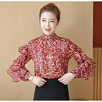 womens casualdaily simple blouse floral crew neck long sleeve silk