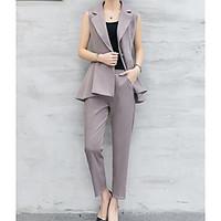 Women\'s Casual/Daily Street chic Spring Summer Shirt Pant Suits, Solid Round Neck Sleeveless Micro-elastic