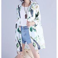 Women\'s Casual/Daily Street chic Spring Summer Trench Coat, Floral Round Neck Long Sleeve Long Cotton