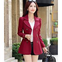 Women\'s Going out Sexy Spring Coat, Solid Shawl Lapel Long Sleeve Short Cotton