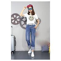 womens mid rise micro elastic jeans pants simple loose solid