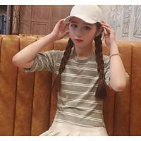 womens casualdaily cute t shirt striped round neck short sleeve cotton