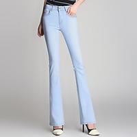 womens mid rise micro elastic jeans pants simple slim bootcut solid