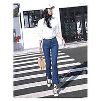 womens mid rise micro elastic jeans pants simple loose solid