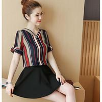 womens casualdaily simple t shirt striped v neck short sleeve acrylic