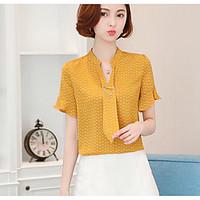 Women\'s Casual/Daily Simple T-shirt, Polka Dot Striped Asymmetrical Short Sleeve Acrylic