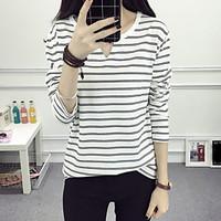 womens casualdaily simple t shirt striped round neck long sleeve cotto ...