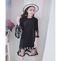 Women\'s Going out A Line Chiffon Dress, Solid Round Neck Knee-length Short Sleeve Polyester Summer Mid Rise Micro-elastic Thin